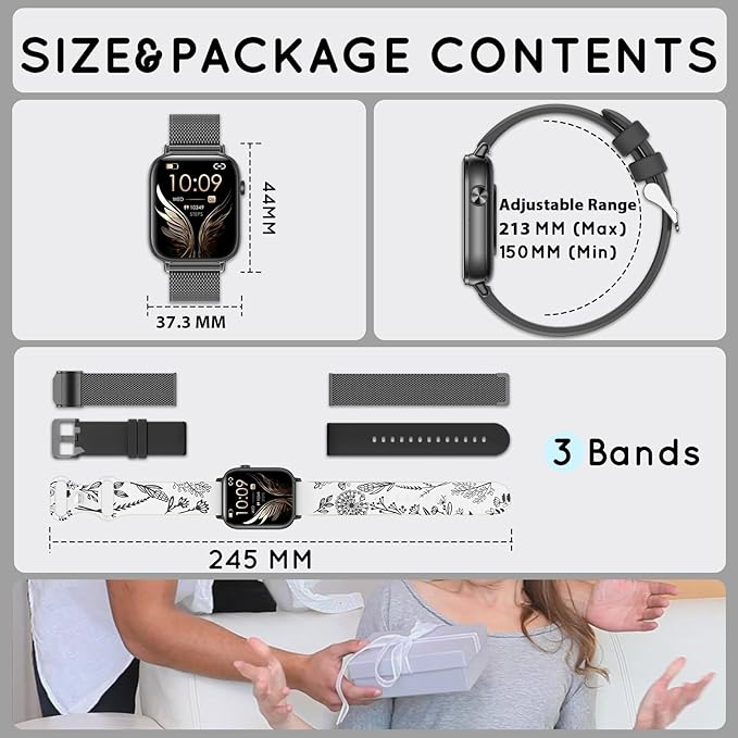 Smart Watch for Men Women (Answer/Make Calls) 1.83" HD 3 Bands Smartwatch Compatible Android iPhone Phones with Fitness Step Tracker/Heart Rate/Sleep Monitor, 120+ Sports Modes IP68 Waterproof, Black