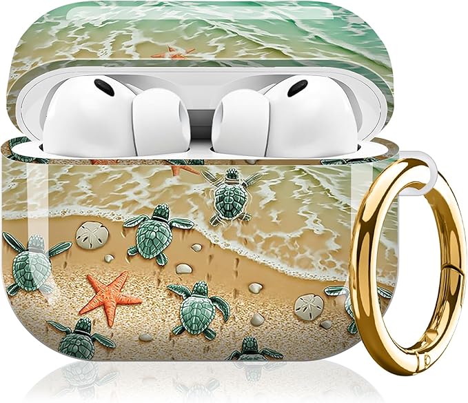 Compatible with AirPod Pro 3 (2025),Cute Case Cover for Women & Men, Full Protection Shockproof Hard Case with Keychain, Wireless Charging Case Accessories(Turtle Beach)