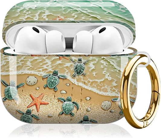 Compatible with AirPod Pro 3 (2025),Cute Case Cover for Women & Men, Full Protection Shockproof Hard Case with Keychain, Wireless Charging Case Accessories(Turtle Beach)