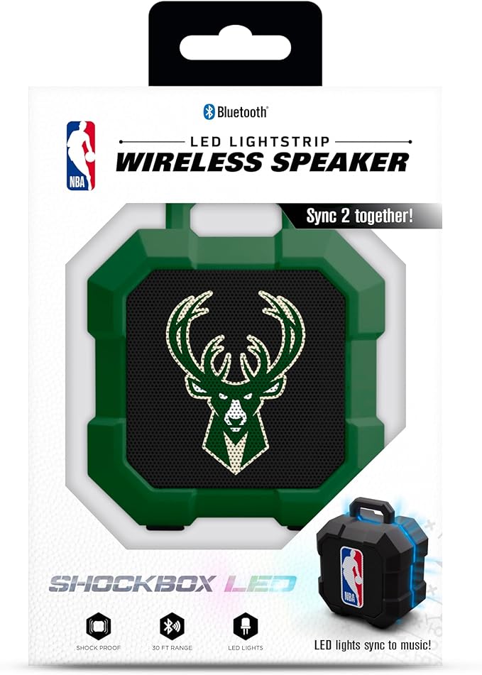SOAR NBA Shockbox LED Wireless Bluetooth Speaker - Water Resistant IPX4, 5.0 Bluetooth with Over 5 Hours of Play Time - Small Portable Speaker - Officially Licensed NBA, Perfect Home & Outdoor Speaker