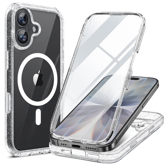 Miracase for iPhone 17 Case 6.3'', Full-Body Military Drop Protection Outdoor Phone case with Built-in Glass Screen &Camera Control,Easy Installation,No Gap,Compatible with MagSafe,Clear Glitter