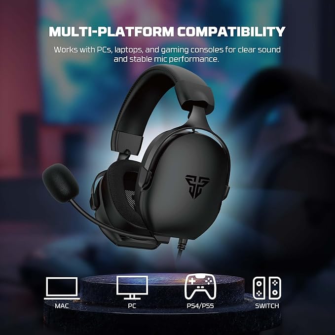 FANTECH Gaming Headset with 7.1 Virtual Surround Sound, Noise Cancelling Microphone, 40mm Drivers, USB Connection, in-Line Audio Control, Compatible with PC, PS4, PS5, Mac, Switch(Black)
