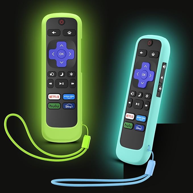 Remote Cover for Hisense TCL Roku TV, Universal Replacement Remote Case Compatible with Roku Voice Remote, Glow in The Dark (Blue+Green)