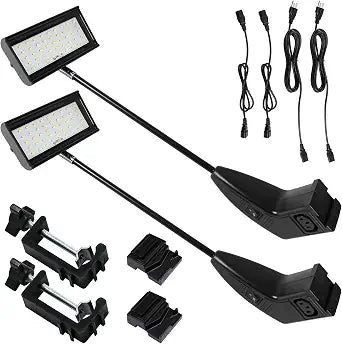 Trade Show Lights LED Display and Exhibit Arm Lighting, Connectable Tradeshow Lights Included Clamps, Mounting Brackets, Power Cables, Connect Cables (2pcs Black) (Black)