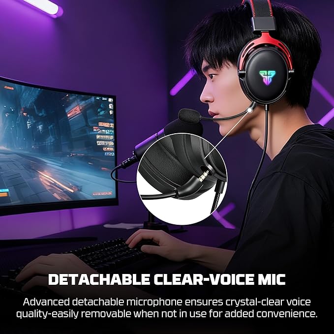 FANTECH Cruze 7.1 HG31 Gaming Headset with 53mm Drivers, Virtual 7.1 Surround Sound, Detachable Microphone, USB Connection, RGB Lighting, and in-Line Controls for PC, PS5, PS4, Xbox