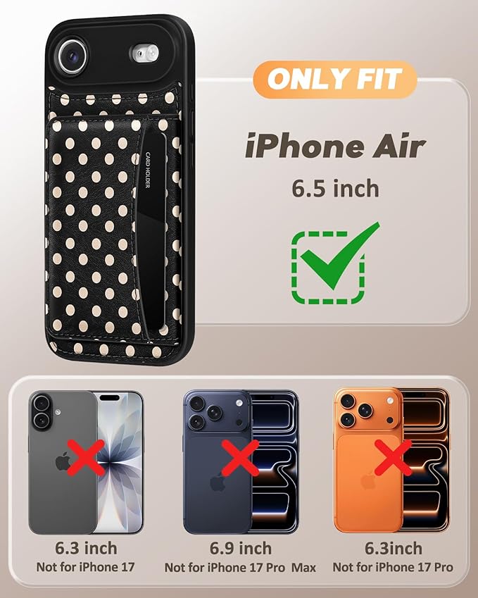 for iPhone 17 Air Case with Wallet - Fits 4 Card Slots, Compatible with MagSafe for Women Aesthetic Durable PU Leather Credit Card Holder Kickstand Phone Cover for Apple 17 Air, Polka Dots