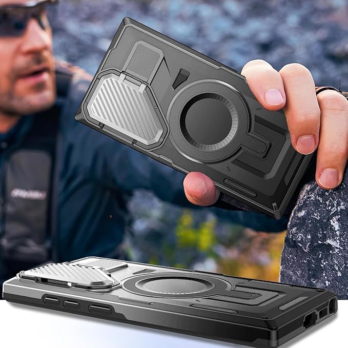 Camera Stand Case for Galaxy S23 Ultra / S22 Ultra, [Compatible with MagSafe][Lens Cover] 2024 Version Military Grade Protective Soft Case for Samsung Galaxy S23Ultra/S22Ultra 6.8" Men Women, Black
