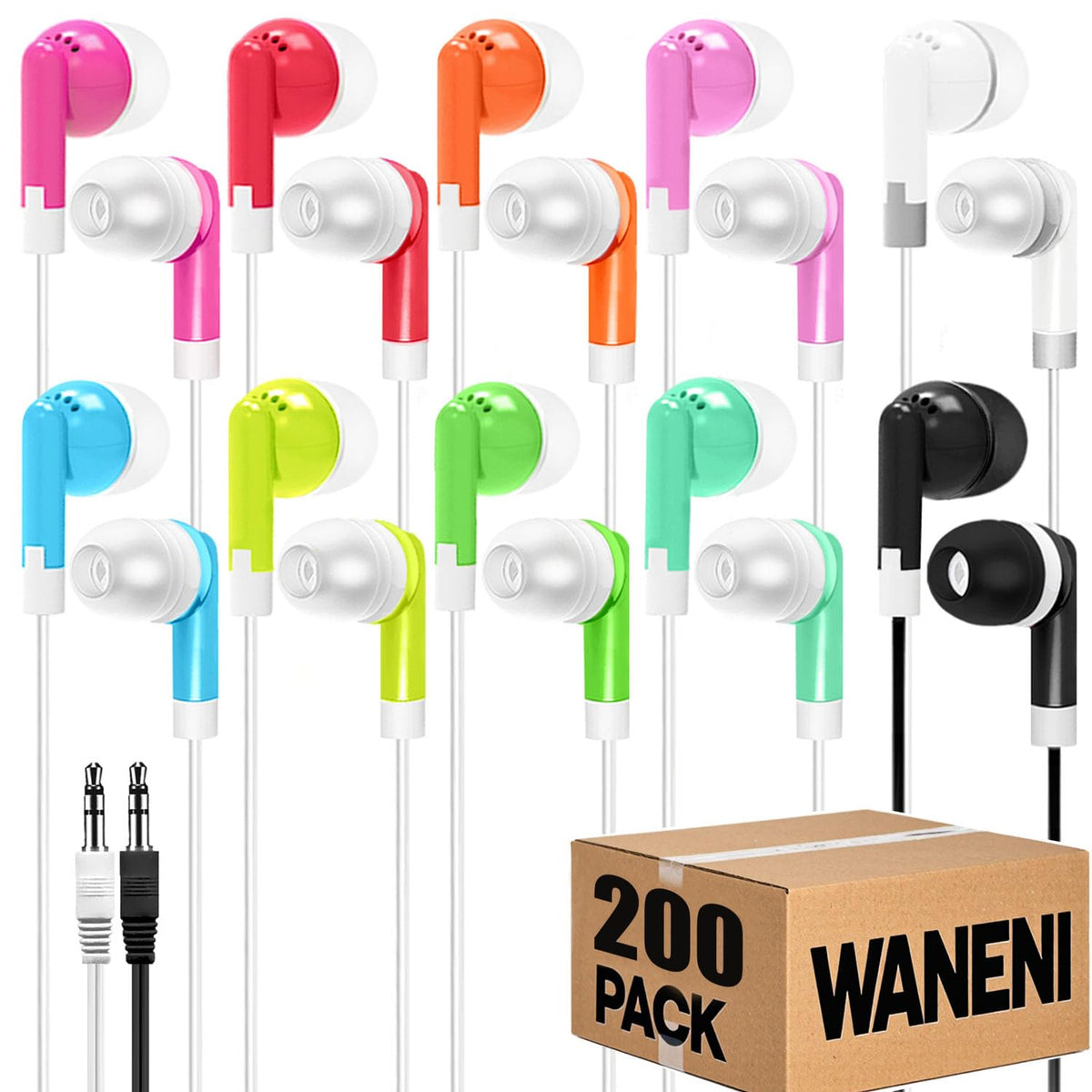 Wholesale Bulk Earbuds Headphones 200 Pack Class Set for School Classroom Students Kids Children Toddler Boys Girls Teen Adults(Mixed Colors,200 Pack)