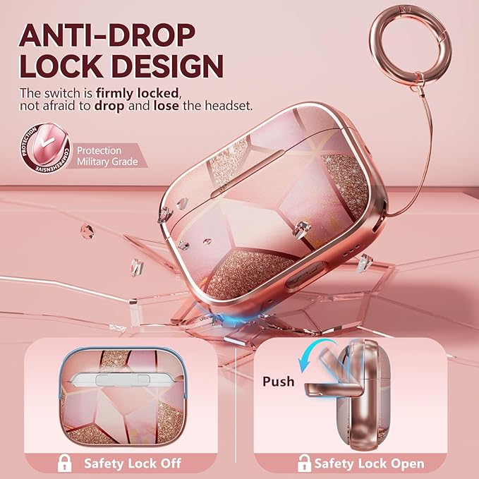Inesore for AirPods Pro 3 Case 2025 with Lock, for Women Girly Floral Cute Case Compatible with Apple Airpods Pro 3rd Generation Cover, with Phone Stand,Keychain & Cleaner Kit-Pink Gold Marble