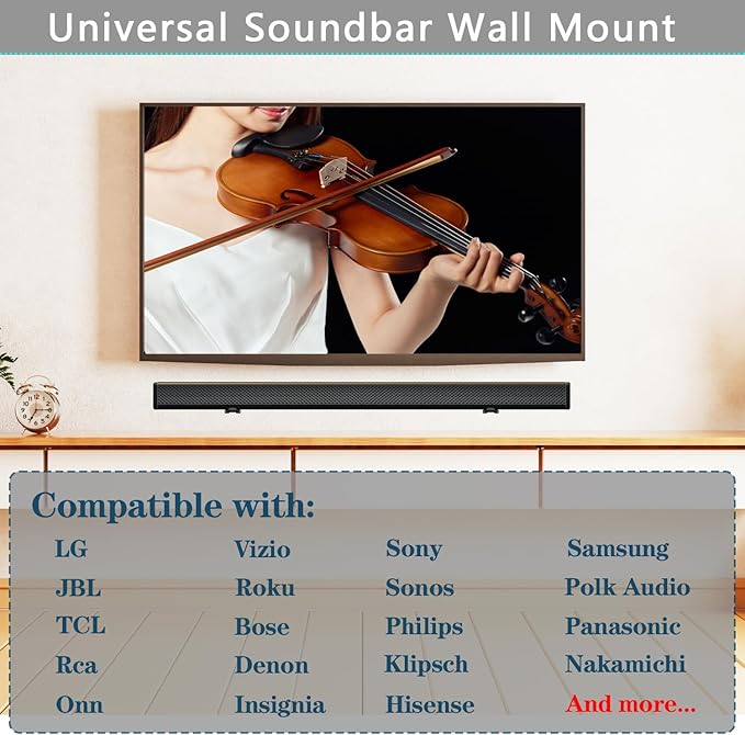 Soundbar Mount | Works with All Soundbar Including Samsung, Sony, Vizio, LG, & More | Depth Adjustable Sound Bar Mounts Under TV Bracket (Black: V02)