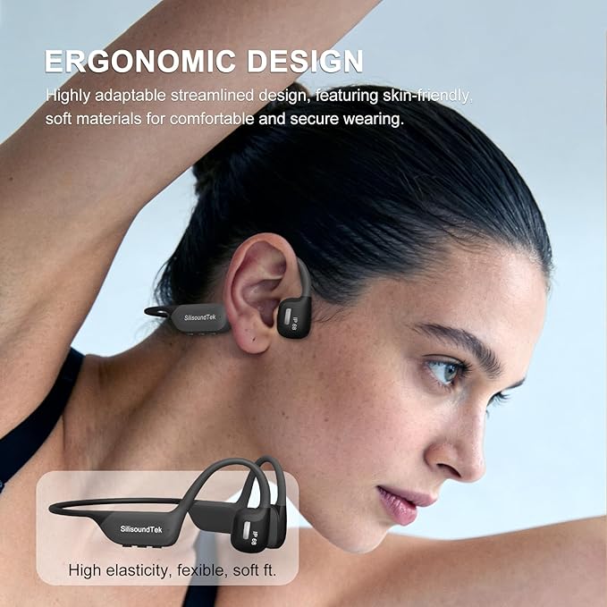 6.0 Upgraded Bone Conduction Headphones,IP68 Waterproof Swimming Headphones, Liquid Silicone Wireless Open Ear Headphones, Built-in 32GB MP3 Player Underwater Headphone for Running, Cycling (Grey)