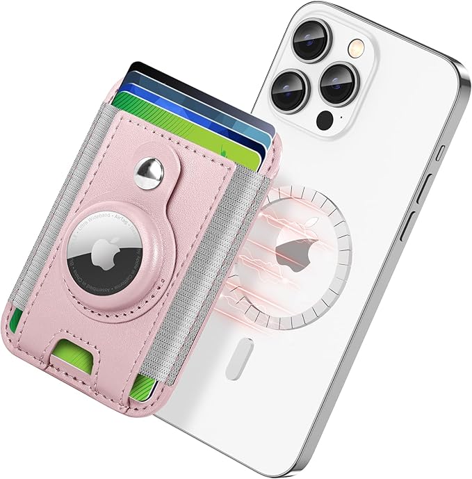 for Magsafe Wallet with Airtag Holder, 6-Card Holder, Stronger Magnetic Card Holder for iPhone 16/15, iPhone 14/13/12 Series, Mag Safe Wallet, RFID Blocking, Not Included Airtag, Pink