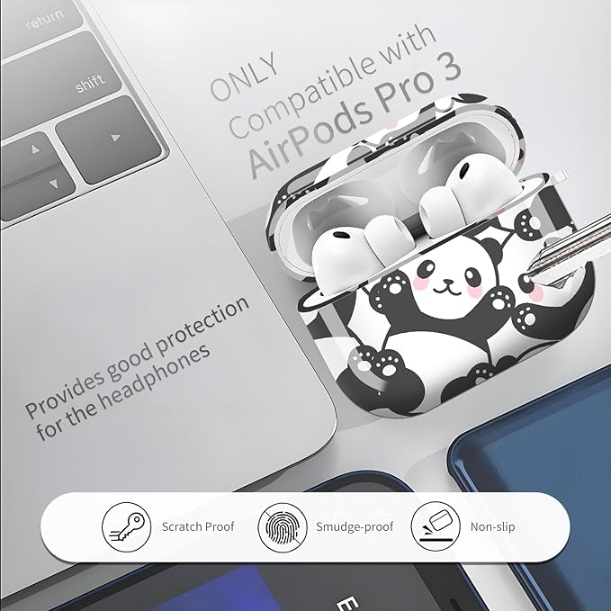 Compatible with AirPods Pro 3 (2025) Case, Airpod Pro 3 Protective Cover with Cute Golden Keychain for Girls & Women (Smile Panda)