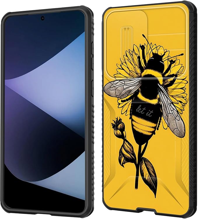 for Galaxy S25 Edge Case Built in Slide Camera Lens Cover,Heavy Duty Shockproof Protection Dual Layer Case for Samsung Galaxy S25 Edge 2025,Honeybee Flower