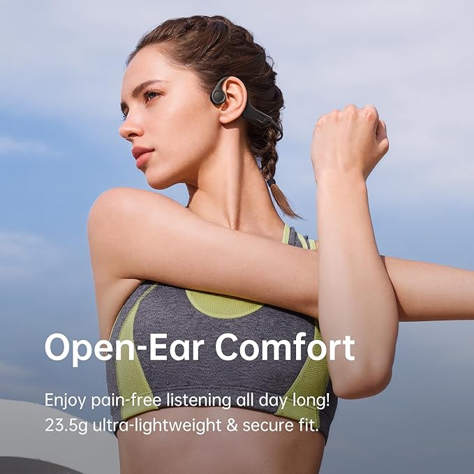 Kinglucky Bone Conduction Headphones, 2026 NEW Open Ear Earbuds with Mic, 23.5g Lightweight Secure Fit Bluetooth 5.4 Headphones, IPX5 Waterproof Sports Headset for Running, Cycling, Walking (Black)