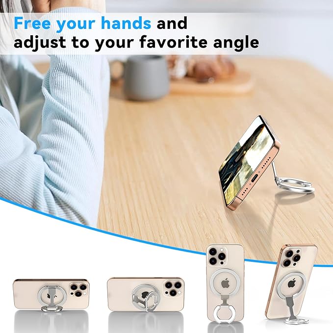 Magnetic Ring Holder for MagSafe Dual-Sided, Removable Phone Finger Grip Holder Adjustable Kickstand for iPhone 17/16/15/14/13 Series, Magnet Phone Stand Grip Compatible with Magnetic Car Mount