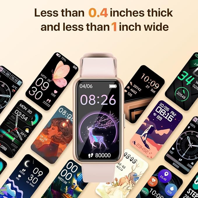 Smart Watch for Women, Slim Fitness Tracker with Heart Rate, Blood Oxygen, Sleep & Step Monitor, IP68 Waterproof Smartwatch, Lightweight Pink/Gold Bracelet Watch Compatible with Android & iPhone