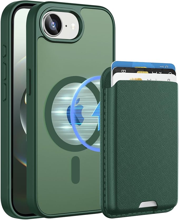 Magnetic for iPhone 17e Case & iPhone 16e Case with Detachable Wallet, Compatible with MagSafe, Military Protective Slim Phone Cover with Card Holder, Green