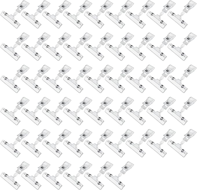 Clear Sign Clips on Merchandise Display 50 Pack Plastic Label Pop Clips on Sign Holder Shelf Double Sided Swivel Price Tag Clips on Clothing Rack Signs Rotatable Menu Clips for Retail Store Supplies