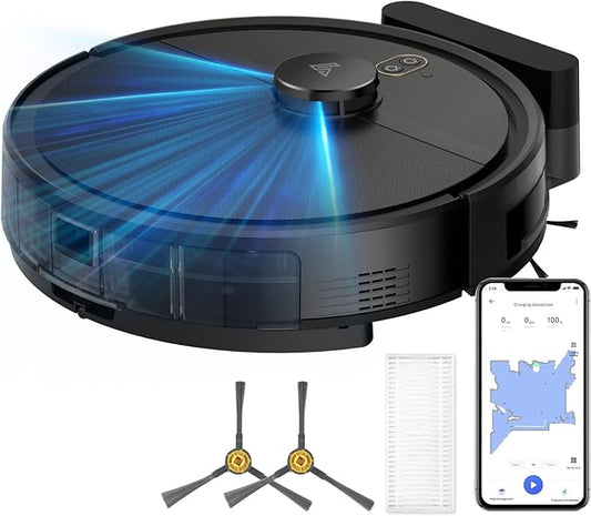 2025 Robot Vacuum Cleaner Intelligent Laser Navigation Rapid Mapping 120-Minute Battery Life Personalised Cleaning Settings Powerful Suction Pet Hair Removal Suitable for All Floor Types-Black