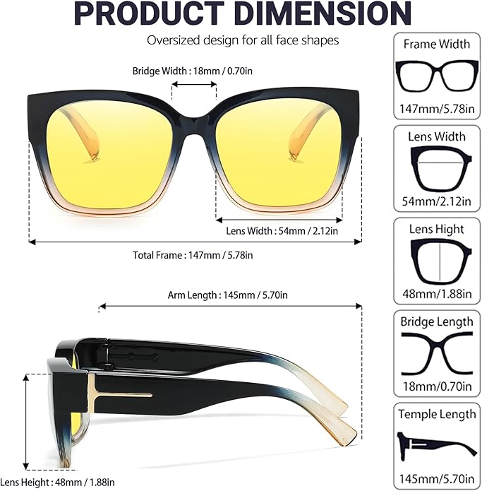 LVIOE 2 Pack Polarized Fit Over Sunglasses for Women Men Oversized Square Over Glasses Sunglasses with UV Protection LS7511