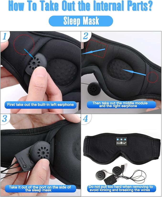 MUSICOZY 3D Sleep Headphones Bluetooth Sleeping Eye Mask & Bluetooth Module Kit with Speakers and Charging Cable