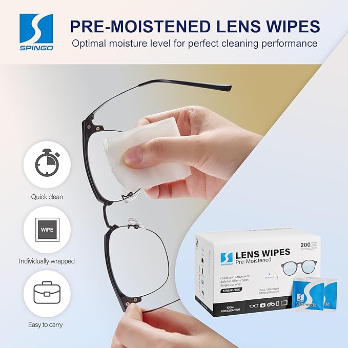 Lens Wipes for Eyeglasses, Pre-moistened Individually Wrapped Glasses Cleaner Wipes, Lens Cleaner Wipes for Sunglasses, Camera Lens, Goggles and Other Optical Lenses. (200 Count)