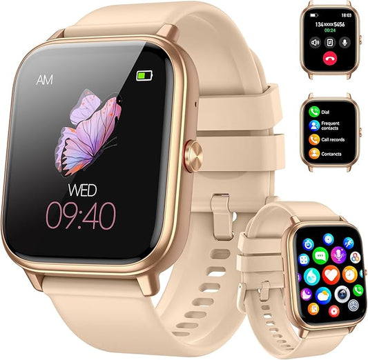 Smart Watch for Men Women, Fitness Tracker (Answer/Make Call), 1000 mAh Battery, 120+ Sport Modes, Step Counter/Sleep Monitor Fitness Watch, Smartwatch for Android/iPhone (Gold)