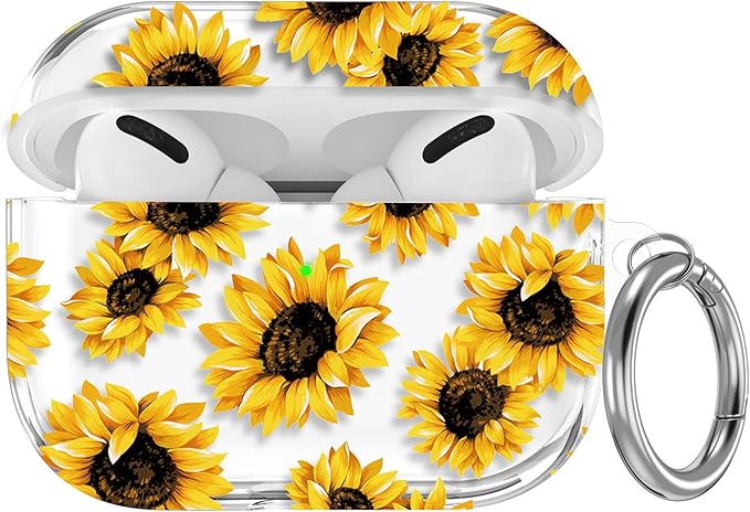 Maxjoy for AirPods Pro 3rd Generation Case, Clear Flower AirPods Pro 3 Case for Women Girly Cute Soft AirPod Pro 3 Cover with Keychain Strap for AirPod Pro 3rd Gen Cover 2025, Sunflower