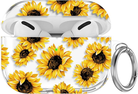 Maxjoy for AirPods Pro 3rd Generation Case, Clear Flower AirPods Pro 3 Case for Women Girly Cute Soft AirPod Pro 3 Cover with Keychain Strap for AirPod Pro 3rd Gen Cover 2025, Sunflower