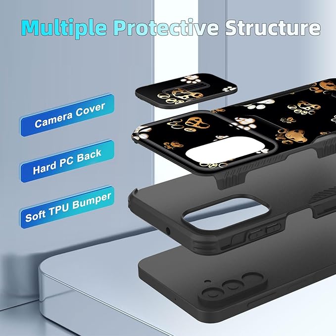 for Galaxy A17 5G Case Built in Slide Camera Lens Cover,Heavy Duty Shockproof Protection Dual Layer Case for Samsung Galaxy A17 5G 6.7" 2025,Cute Dog Paw Prints