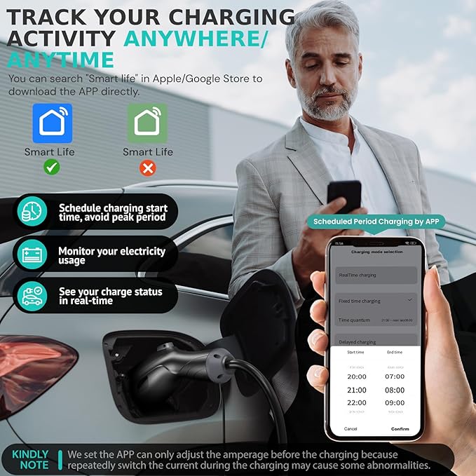 Level 2 Electric Vehicle (EV) Charger(WIFI APP/Plug-play), 32A, 25ft Cable ETL Certified, 220V-240V NEMA 14-50P Plug EVSE w/ J1772 Connector, Portable EV Car Charging Stations for Home Level 2