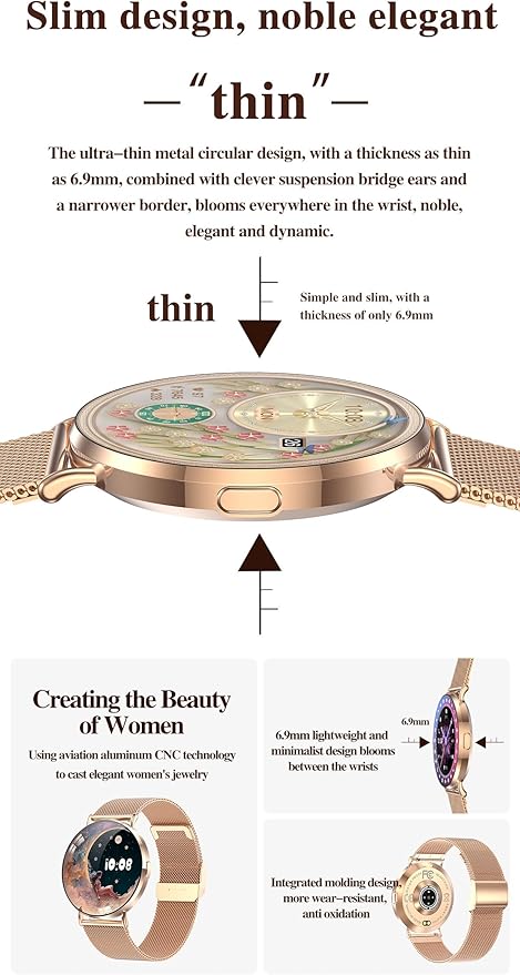 Ultra-Slim Women’s Smart Watch 41mm, All-Metal Body, 1.32" AMOLED Display, Bluetooth Calls, Health & Fitness Tracker with 150+ Sports Modes, for iPhone & Android (Silver)
