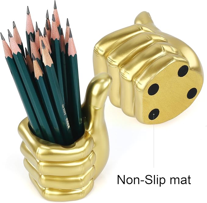 Thumbs Up Pen Holder and Phone Stand,Thumbs Up Very Good Pen Container Cell Phone Stand Holder Desk Organizer Decoration for Office Desk Home Decorative (golden)