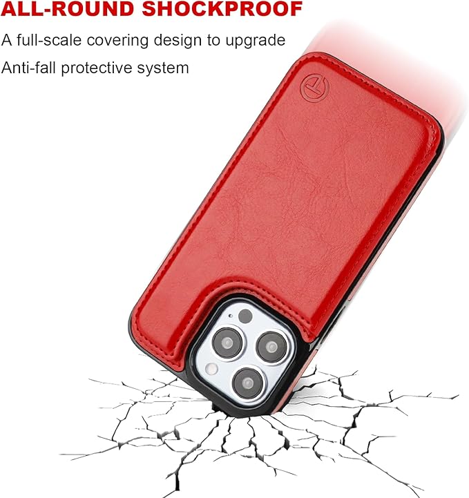 ONETOP Compatible with Magsafe for iPhone 13 Pro Wallet Case with Card Holder, PU Leather Kickstand RFID Blocking Case, Double Magnetic Clasp and Durable Shockproof Cover 6.1 Inch (Red)