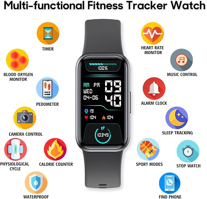 ZURURU Fitness Tracker with Blood Oxygen, 24/7 Heart Rate and Sleep Tracking, IP68 Waterproof Activity Sport Health Tracker Smart Watch with Step Counter Pedometer for Women Men