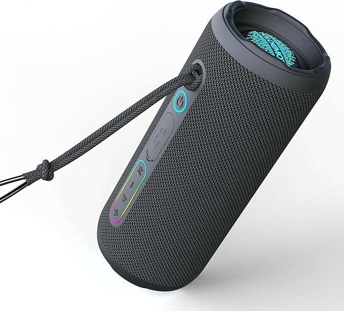 Small Portable Bluetooth Speaker, 24W Deep Bass, RGB Lights, IPX7 Waterproof, TWS Pairing, 12H Playtime, Outdoor Speaker for Travel, Party, Biking (Black)