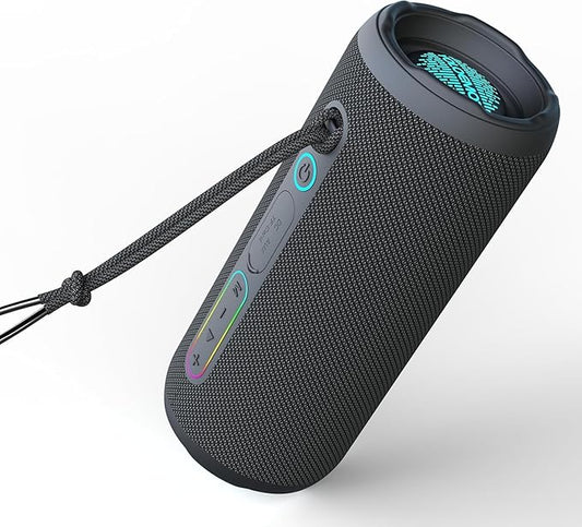Small Portable Bluetooth Speaker, 24W Deep Bass, RGB Lights, IPX7 Waterproof, TWS Pairing, 12H Playtime, Outdoor Speaker for Travel, Party, Biking (Black)