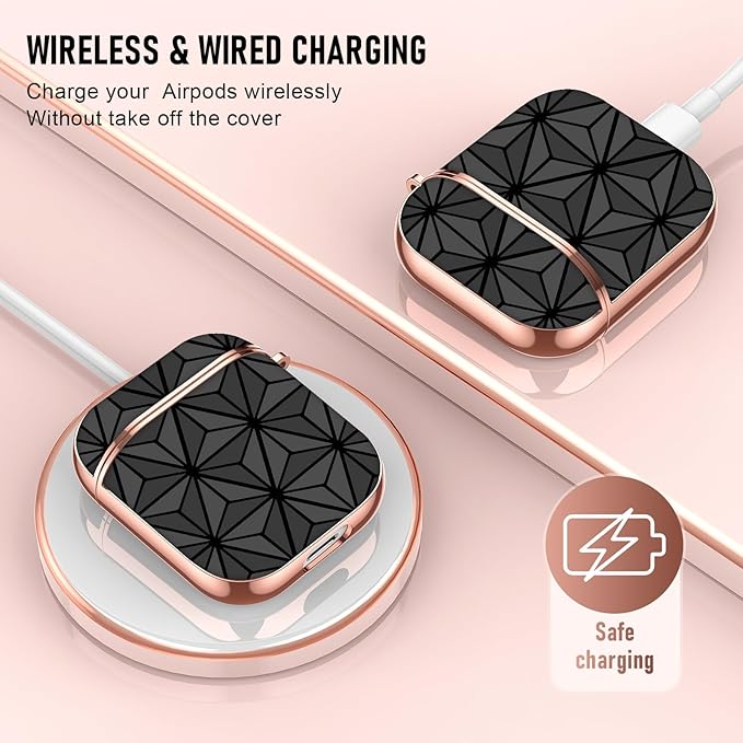 Maxjoy for AirPods 2nd Generation Case, Unique Design Hard Protective Shockproof Airpods Case Cover with Keychain Compatible with Apple AirPods 1st and 2nd Charging Case for Women Men,Black Triangle