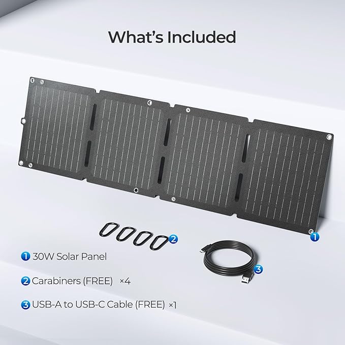Renogy Solar Panels, 30W Portable Foldable Solar Panel Charger, Fast Charging for iPhone, iPad, Tablets, Laptop, Power Bank, with USB C/USB A/DC Ports, IP67 for Camping, Hiking, Backpacking, Outdoor