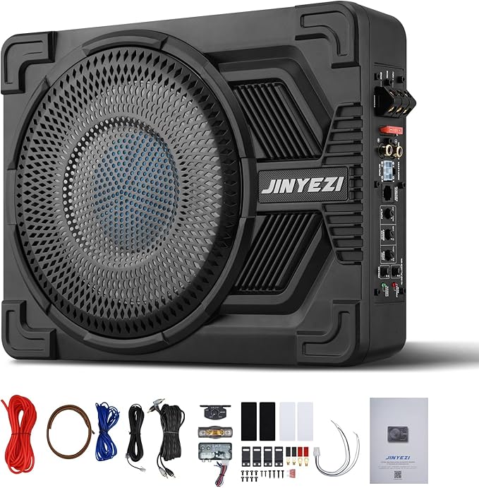 10" 1200W Under Seat Subwoofers with Amp, Class D MOSFET Amp & Efficient Heat Dissipation Design, Independent Control for Low-Pass Filter/Gain/Bass Boost, Suitable for Trucks/SUVs/Jeeps/MPVs