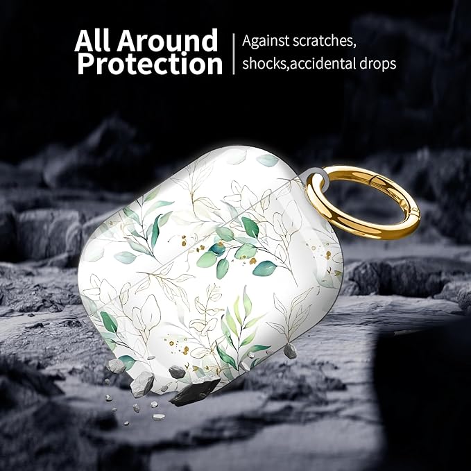Compatible with AirPod Pro 3 (2025),Cute Case Cover for Women & Men, Full Protection Shockproof Hard Case with Keychain, Wireless Charging Case Accessories(Green Gold Leaves Branches)