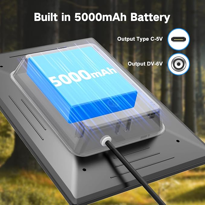 Trail Camera Solar Panel, Built-in 5000mAh Rechargeable Battery Solar Panel for Trail Camera, IP66 Waterproof Solar Charger Kit Hunting Accessory Solar for Trail Cameras - Output Type C/5V DC/6V