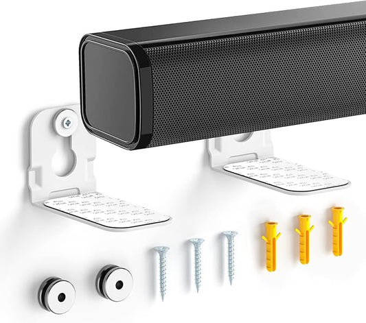 notiela Universal Soundbar Mount Wall Mount Shelf for Samsung, Onn, Sony, JBL, Vizio, Nakamichi, LG, Roku and Most of Sound Bars Mount Mounting Bracket Under TV, White