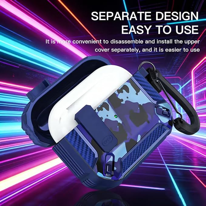 for AirPods Pro 2 Case for AirPods Pro2rd Gen | Full Drop Protection with Carabiner Keychain | Cute AirPods Pro 2st/1nd Generation Case for Men Women