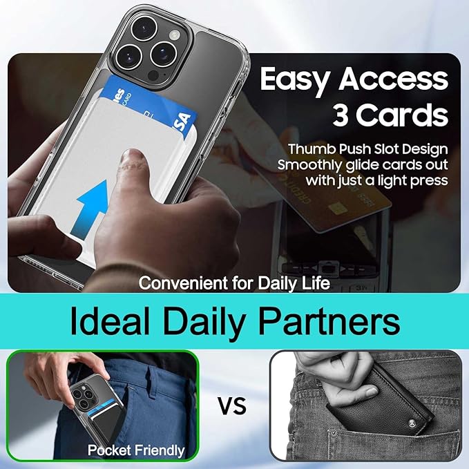 Magnetic for iPhone 16 Pro Clear Case with White Detachable Wallet, Compatible with MagSafe, Credit Card Holder with Slim Shockproof Protective Phone Cover