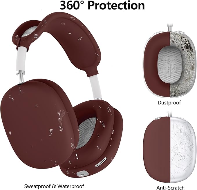 Silicone Case Cover for AirPods Max, Ear Pad Case Cover/Ear Cups Cover/Headband Cover for AirPods Max Headphones, Accessories Soft Silicone Protector for Apple AirPods Max New USB-C (2024) (Wine Red)