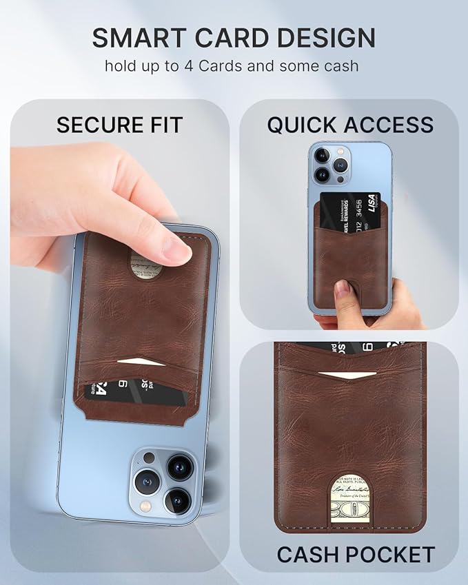 typecase Magnetic Wallet Compatible with Magsafe: Magnetic Phone Wallet & Card Holder for Apple iPhone 16 15 14 13 12 Pro Max - Adjustable Mag Safe Wallet Stand with 4 Card Slots - Brown