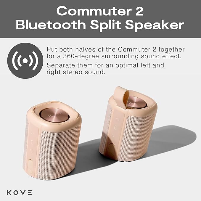 KOVE Commuter 2 Portable Speaker - Terracotta Speakers, Wireless with HD Louder Volume, Deep Bass Subwoofer, Microphone, IPX7 Water Resistant - Perfect Boom Box for Home, Outdoor or Travel