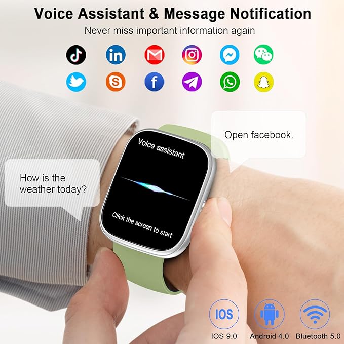 Smart Watch for Men Women, 1.91"HD Screen Smartwatch (Answer/Make Call), 2026 Fitness Tracker Heart Rate/Activity/Sleep Monitor, IP68 Waterproof,110+ Sport Modes,Step Counter for Android IOS Green